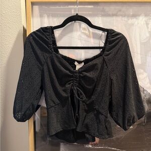 Elegant Black Eyelet Women's Top